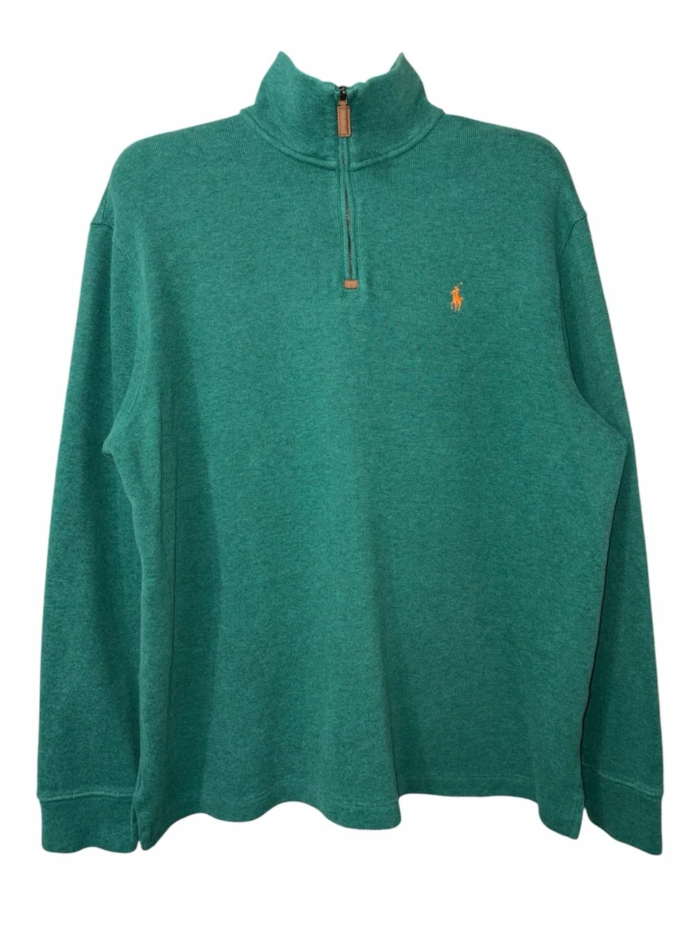 Polo Ralph Lauren Estate Quarter Zip Pullover Sweater Green Orange Pony Size XL